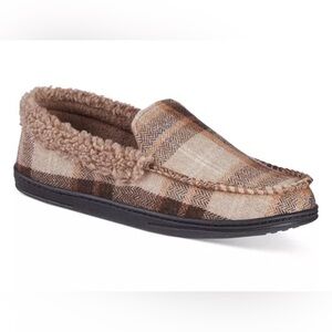 Isotoner Men's Tan Plaid Slippers Gel Infused Memory Foam Size Large 9.5-10.5